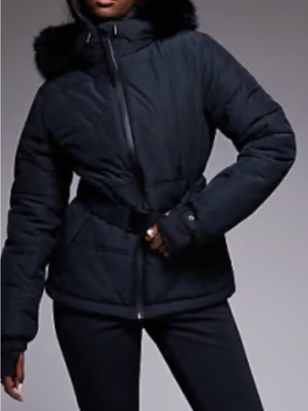 ASOS Black Belted Hooded Puffer Jacket